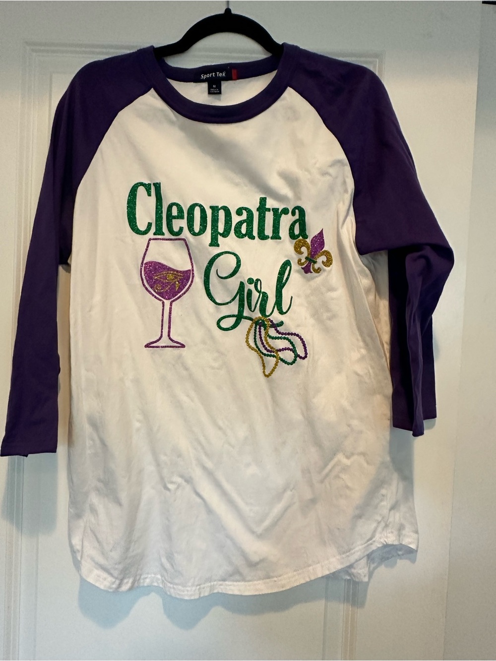 Sport-Tek Purple and White Cleopatra Girl Raglan Long Sleeve Tee Mardi Gras Cleo